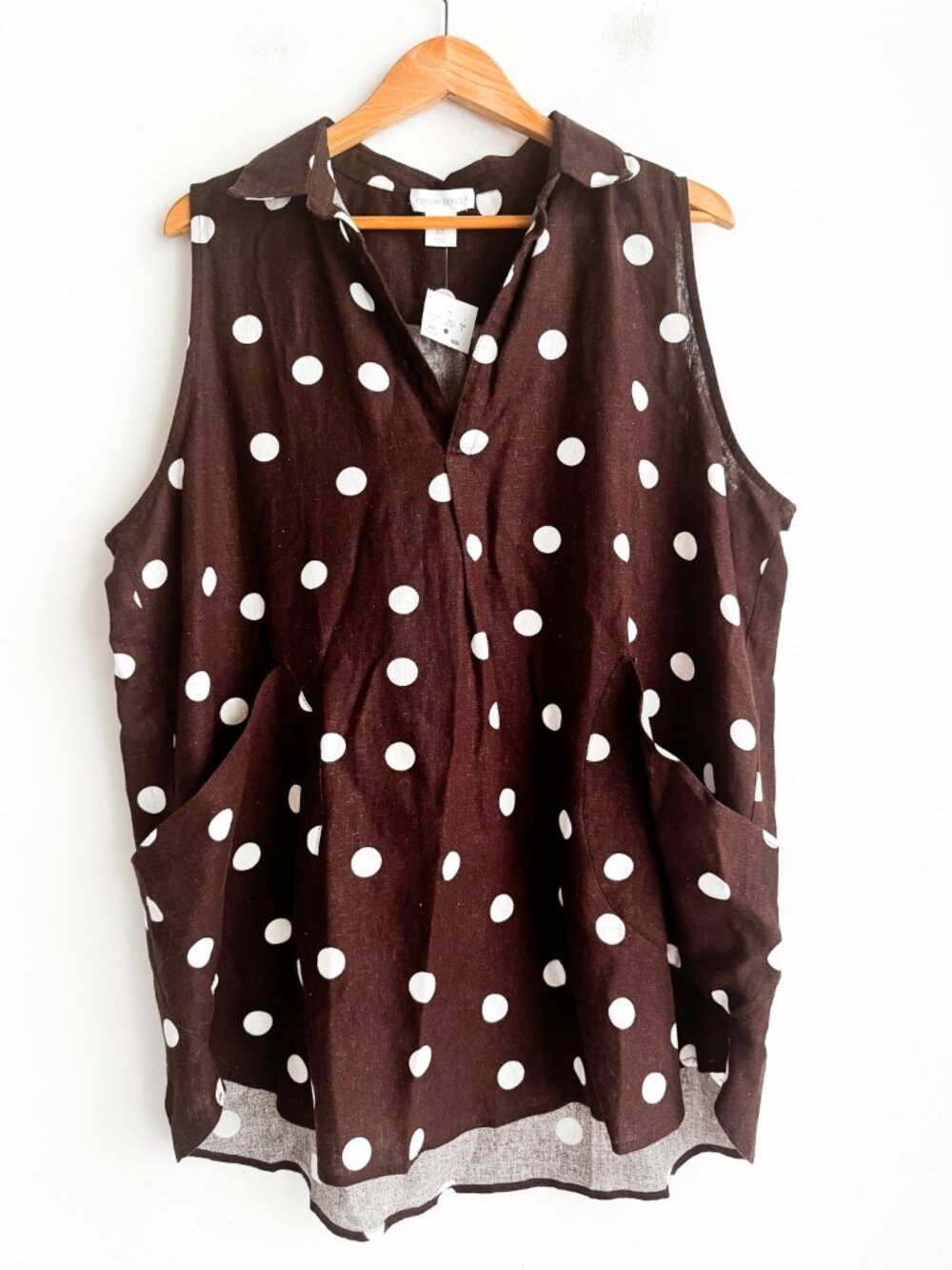 Cynthia Rowley Brown Polka dot Sleeveless Top Linen Blend 1XL